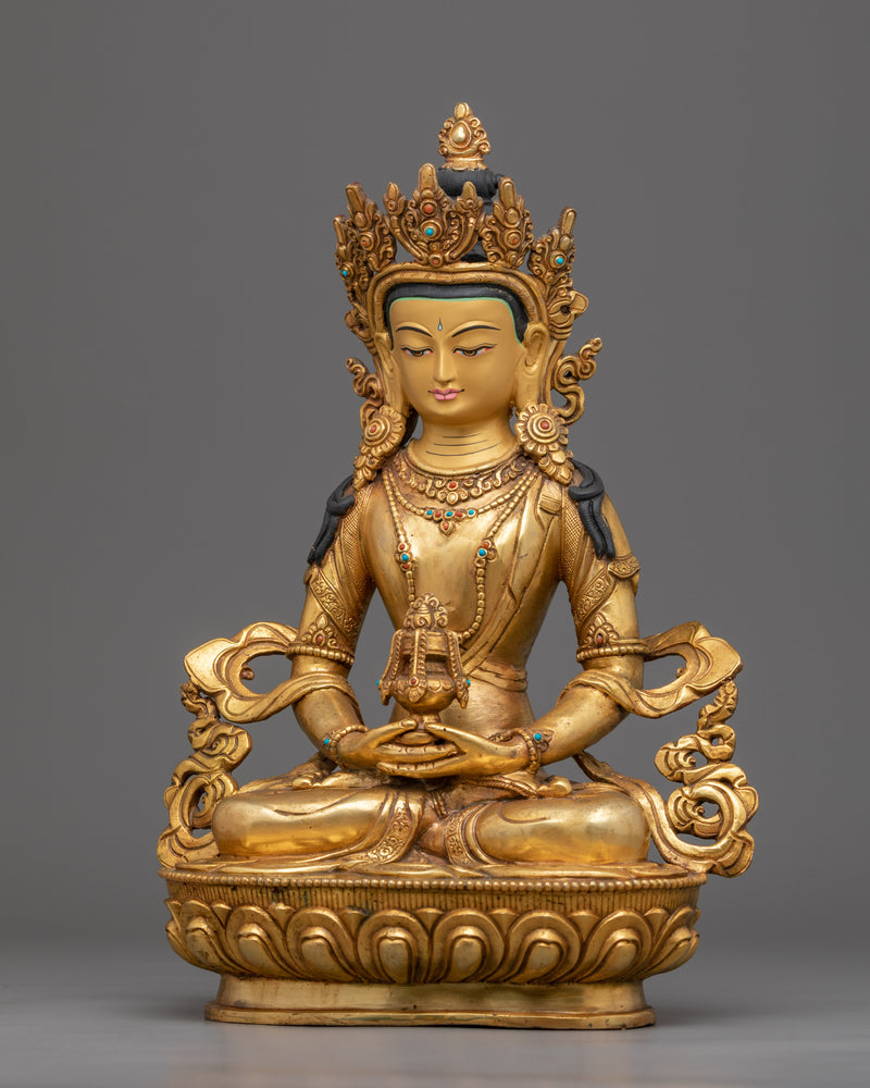 Amitayus Statue Gilded in Gold |  Handmade in Nepal, Himalayan Buddhist Art