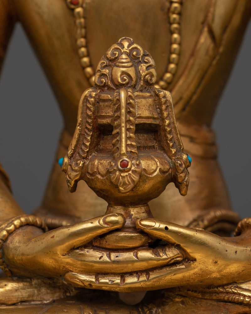 Amitayus Statue Gilded in Gold |  Handmade in Nepal, Himalayan Buddhist Art