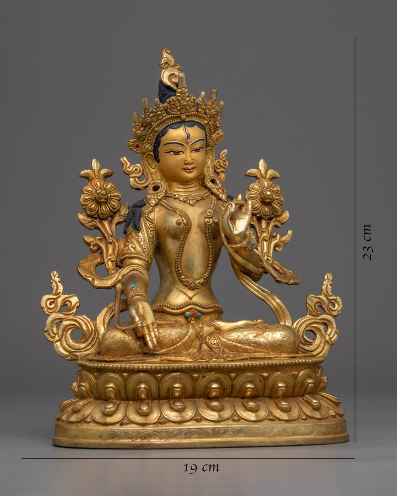 White Tara Statue for Meditative Purpose | Gold-Plated Himalayan Art