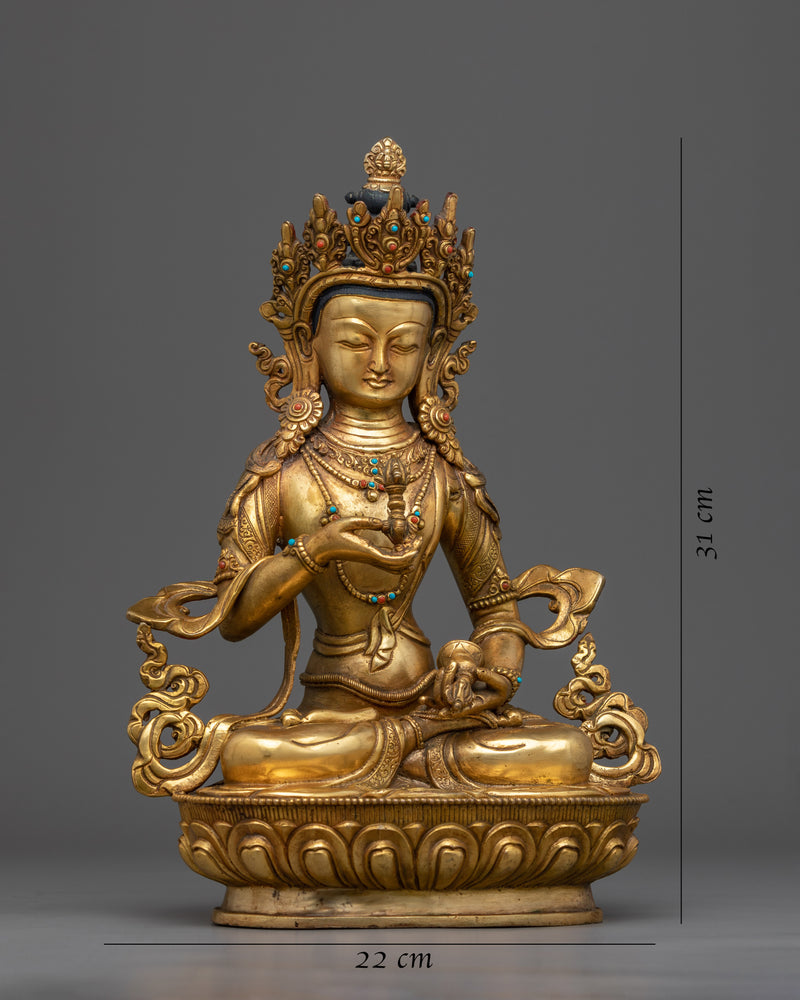 Vajrasattva Statue Gilded in Gold | Dorje Sempa Sculpture Hand-Carved in Nepal