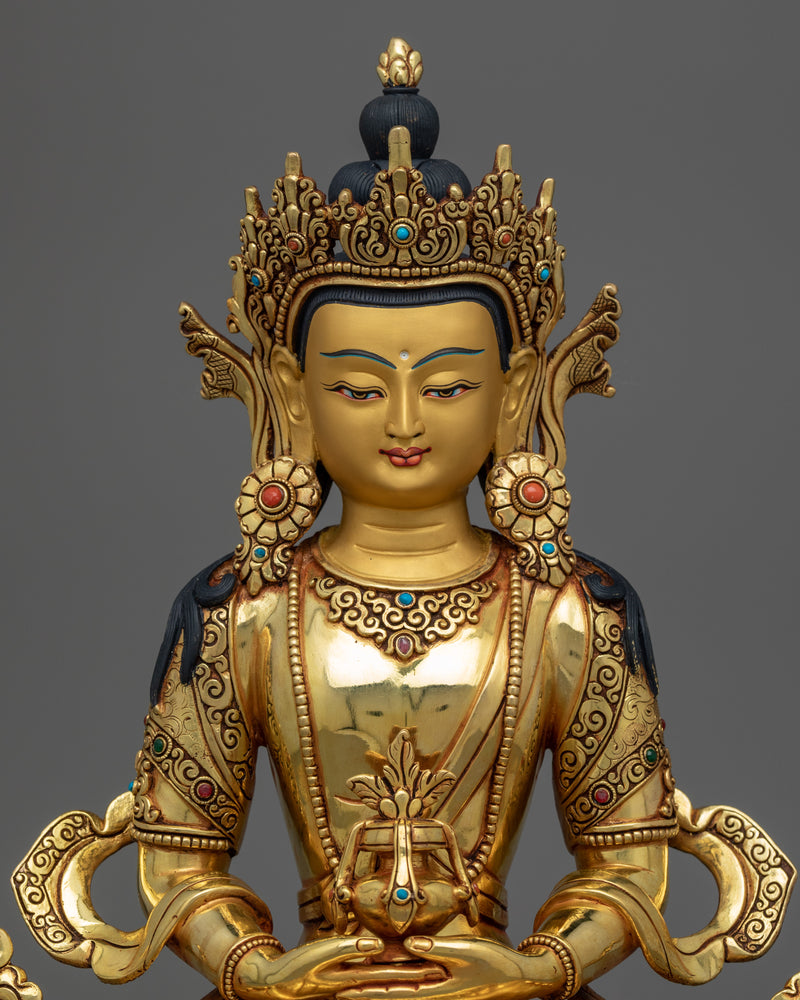 Amitayus Buddha Statue for Meditation | Gold Gilded Buddhist Artwork