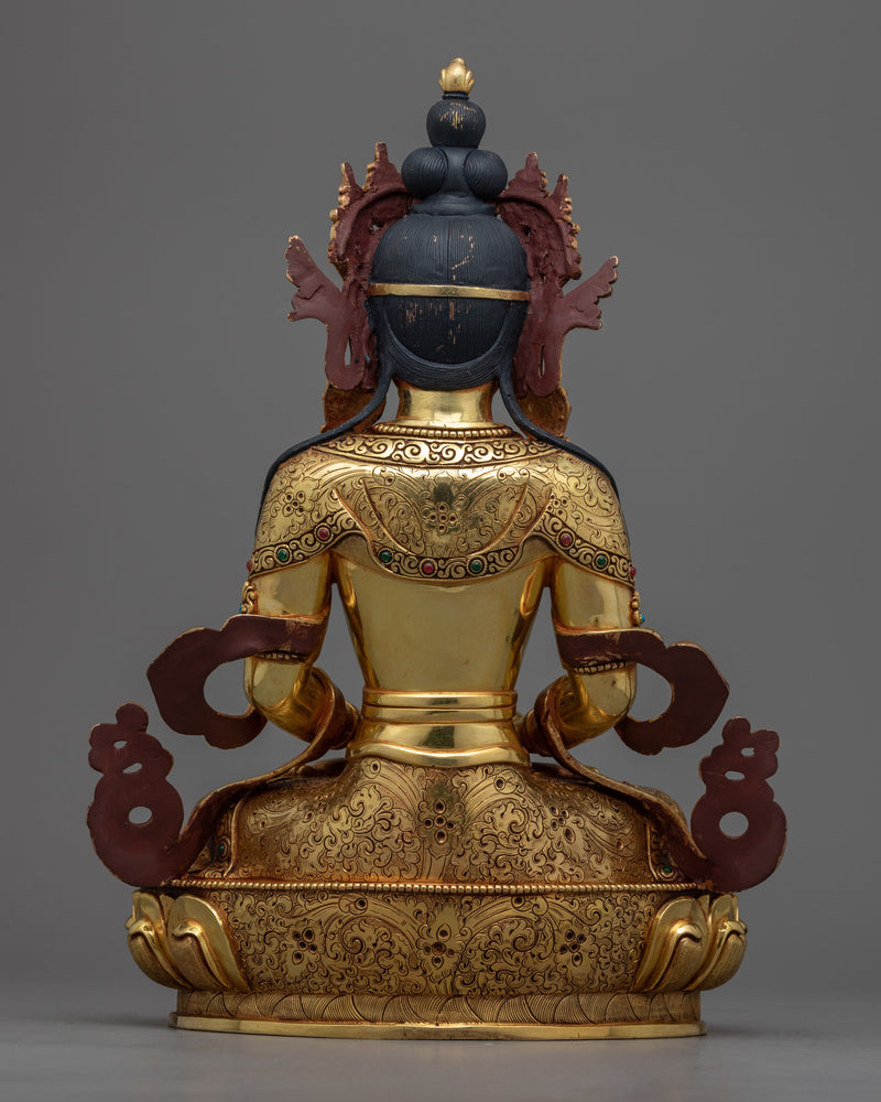 Amitayus Buddha Statue for Meditation | Gold Gilded Buddhist Artwork