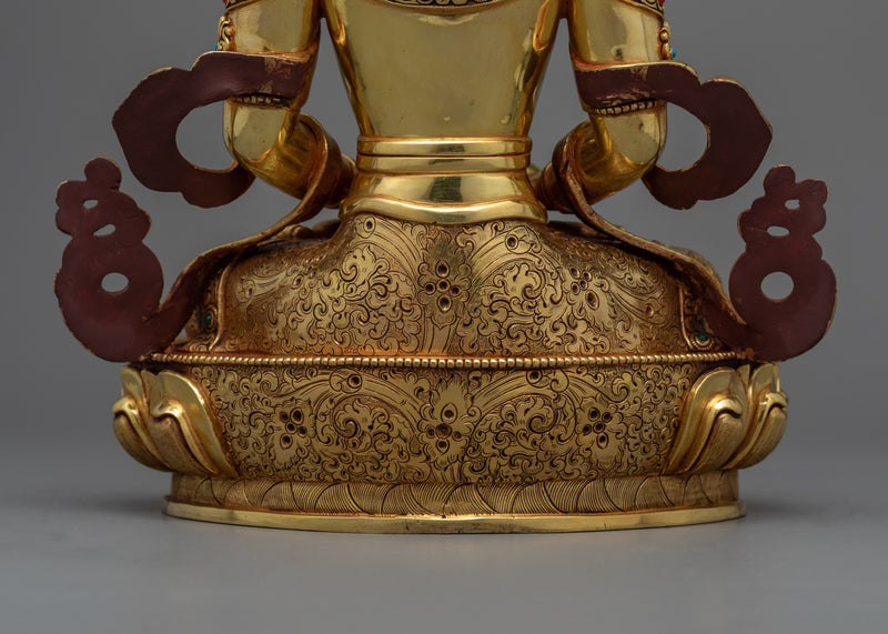 Amitayus Buddha Statue for Meditation | Gold Gilded Buddhist Artwork
