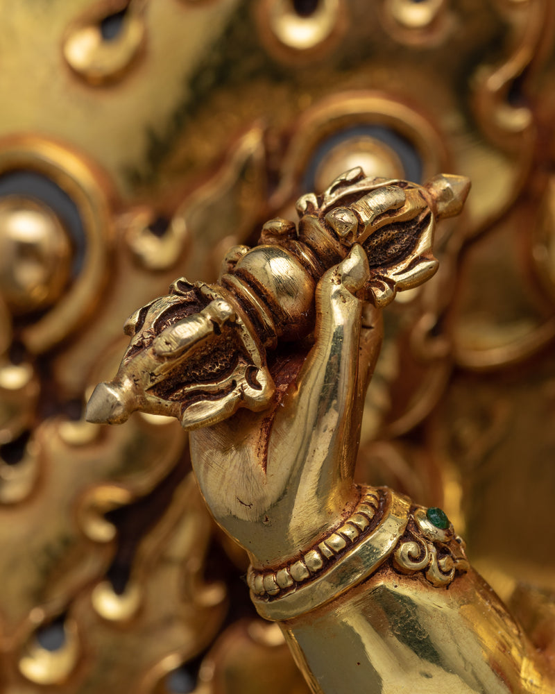 Gold Gilded Vajrapani Statue | Traditional Himalayan Religious Sculpture
