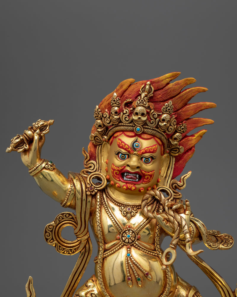 Gold Gilded Vajrapani Statue | Traditional Himalayan Religious Sculpture