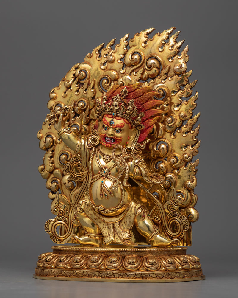 Gold Gilded Vajrapani Statue | Traditional Himalayan Religious Sculpture
