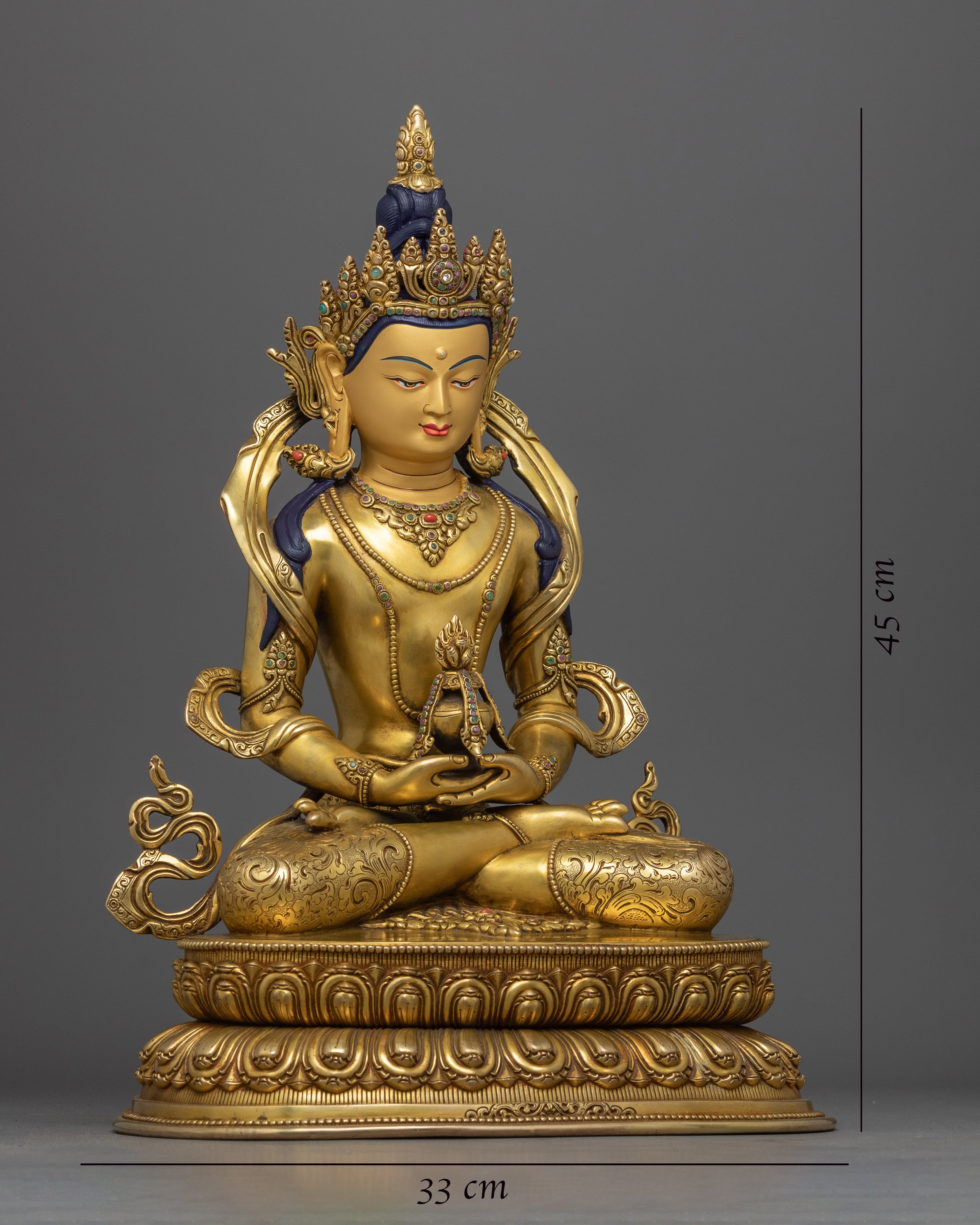 Amitayus Buddha Sculpture Gilded in Gold | Handcrafted Buddhist Statue for Meditation