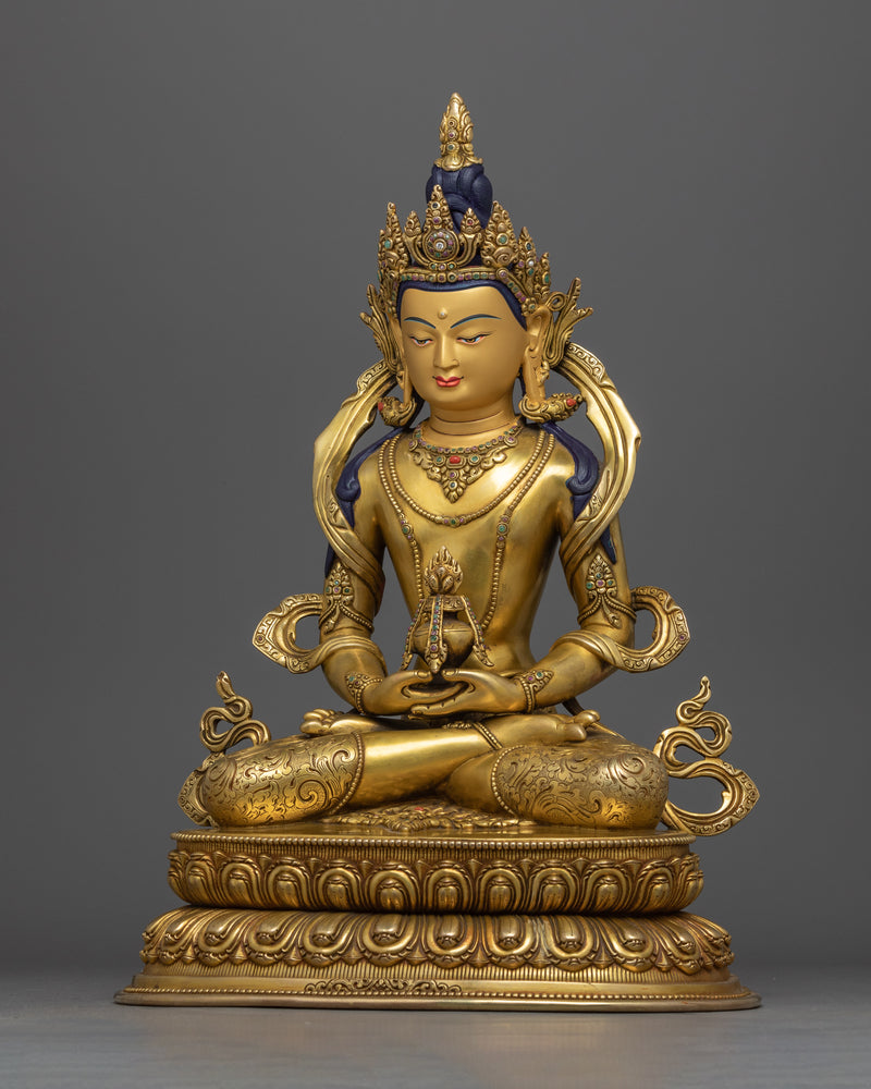 Amitayus Buddha Sculpture Gilded in Gold | Handcrafted Buddhist Statue for Meditation