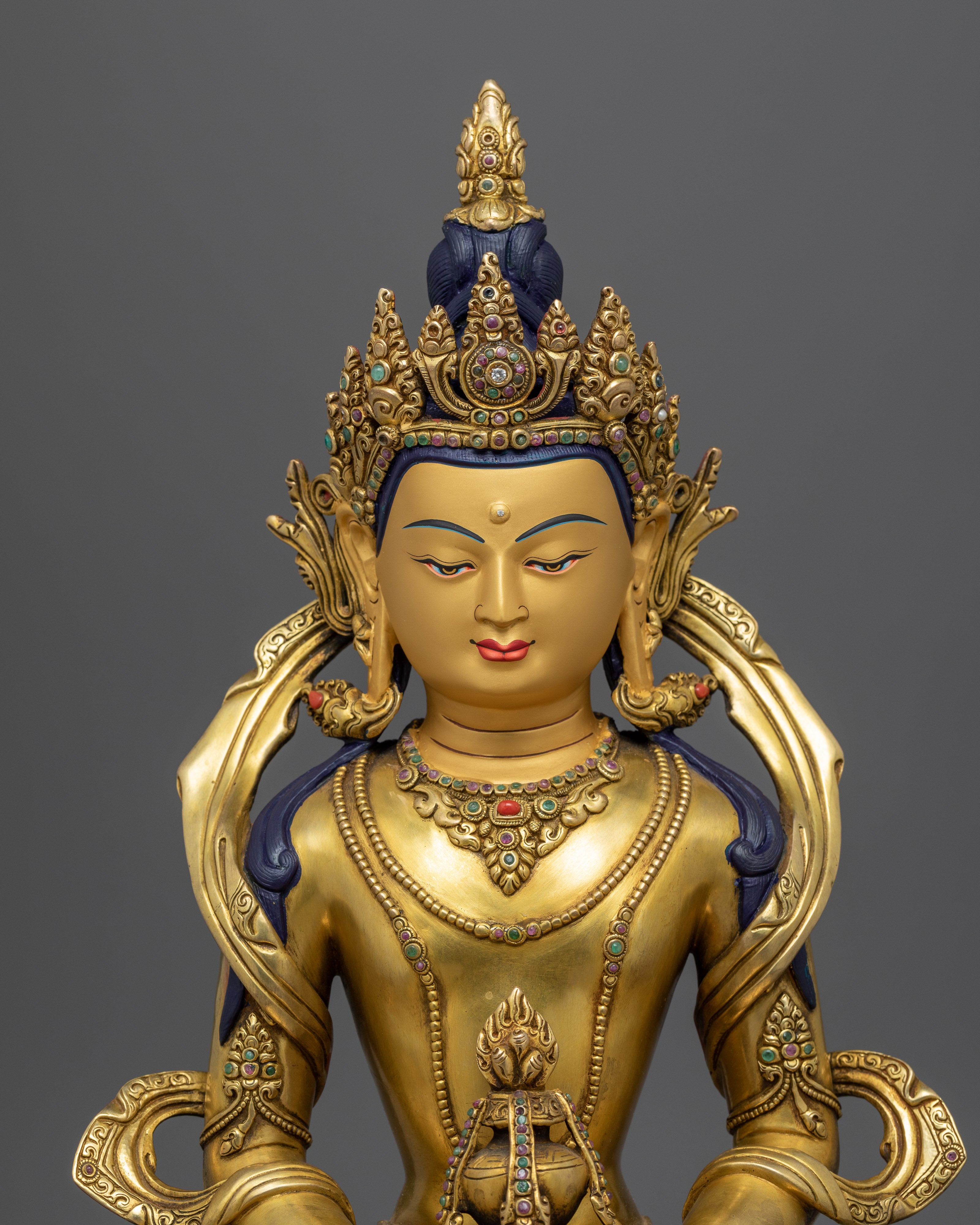 Amitayus Buddha Sculpture Gilded in Gold | Handcrafted Buddhist Statue for Meditation