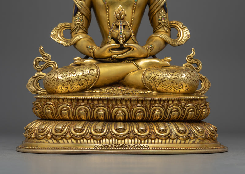 Amitayus Buddha Sculpture Gilded in Gold | Handcrafted Buddhist Statue for Meditation