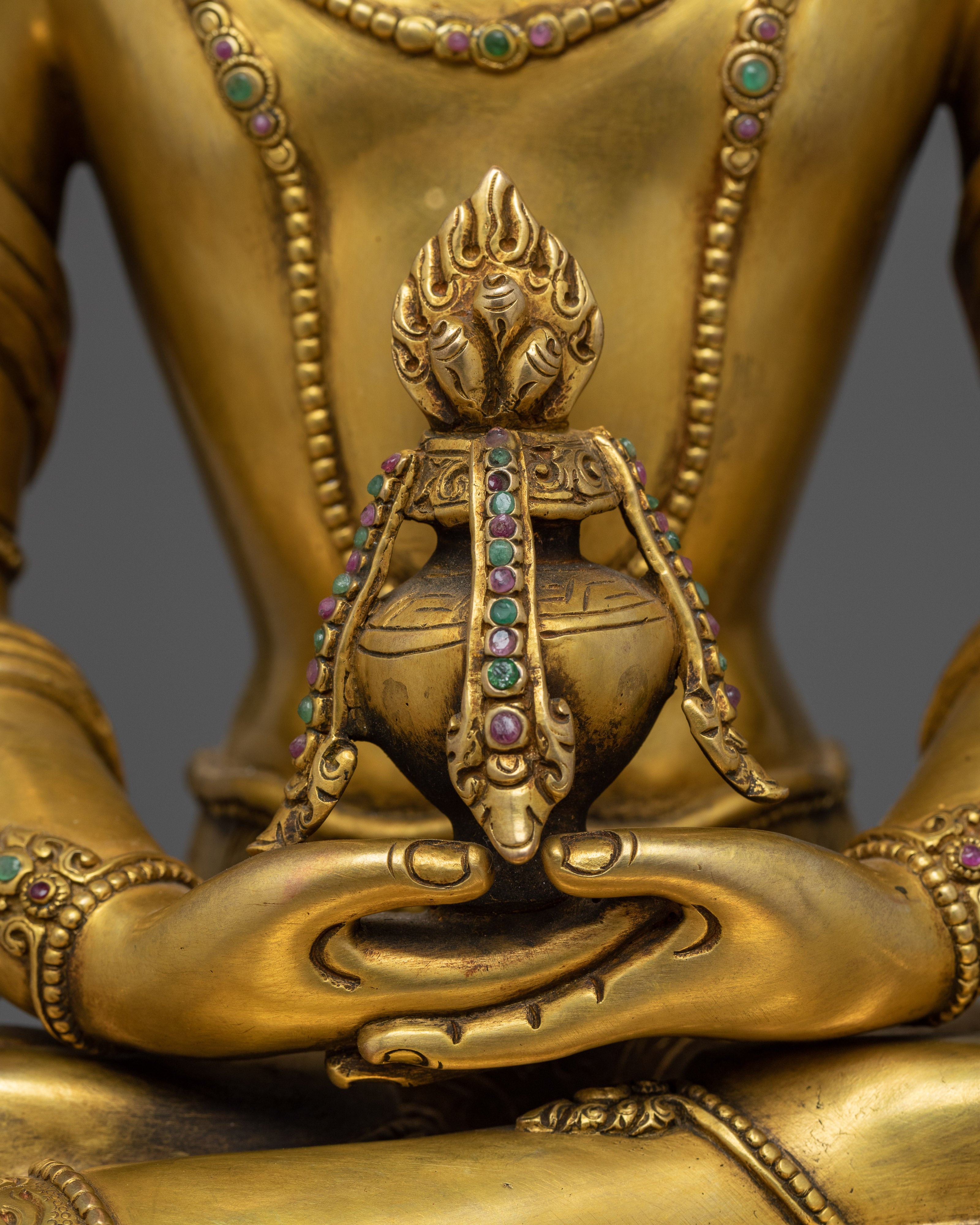 Amitayus Buddha Sculpture Gilded in Gold | Handcrafted Buddhist Statue for Meditation