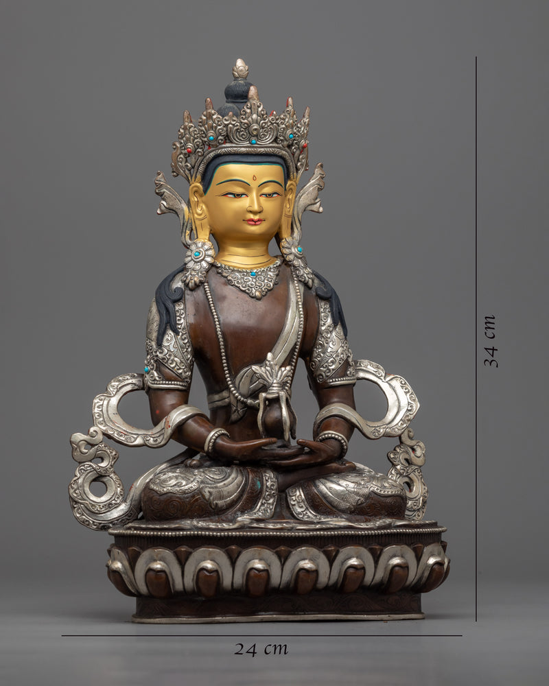 Amitayus Buddha Statue | Buddhist Sculpture Gilded in Gold and Silver