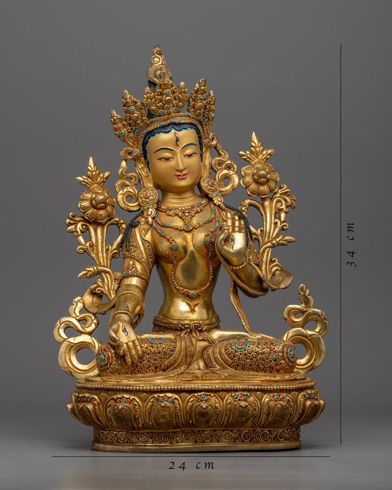 White Tara Mantra Practice Statue | Handmade in Nepal, Himalayan Buddhist Art