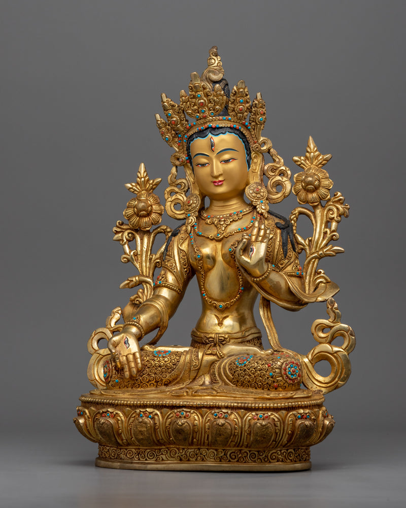 White Tara Mantra Practice Statue | Handmade in Nepal, Himalayan Buddhist Art