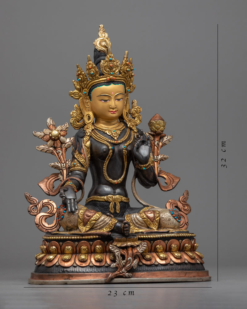 Green Tara Statue Gilded in Gold | Female Bodhisattva of Compassion