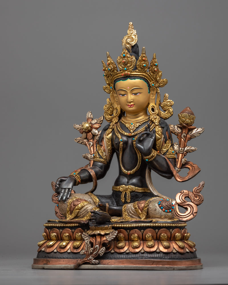 Green Tara Statue Gilded in Gold | Female Bodhisattva of Compassion
