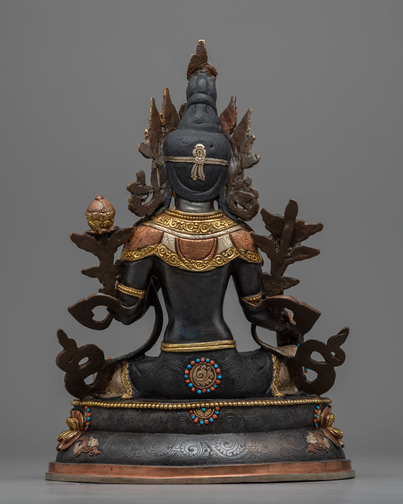 Green Tara Statue Gilded in Gold | Female Bodhisattva of Compassion