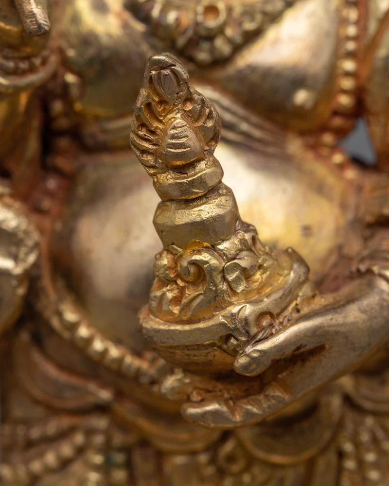 Gold Gilded White Mahakala Statue | Gold Gilded Tibetan Buddhist Art