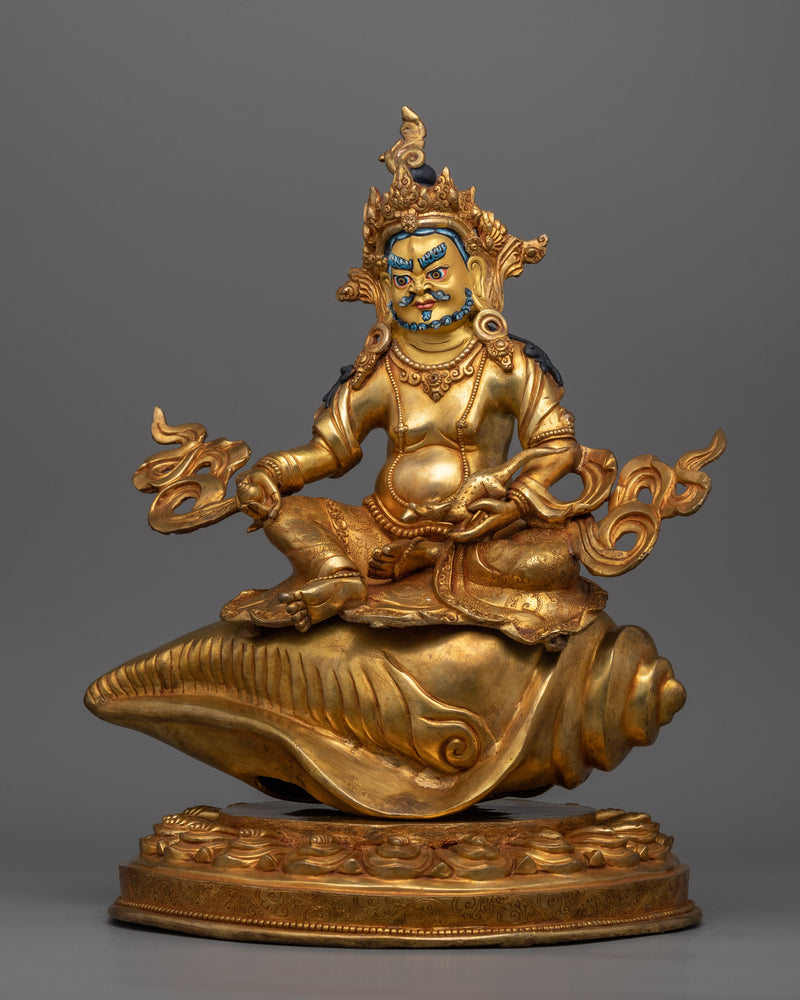 Dzambhala Mantra Practice Statue | The Buddhist Wealth Deity Sitting on a Conch Shell