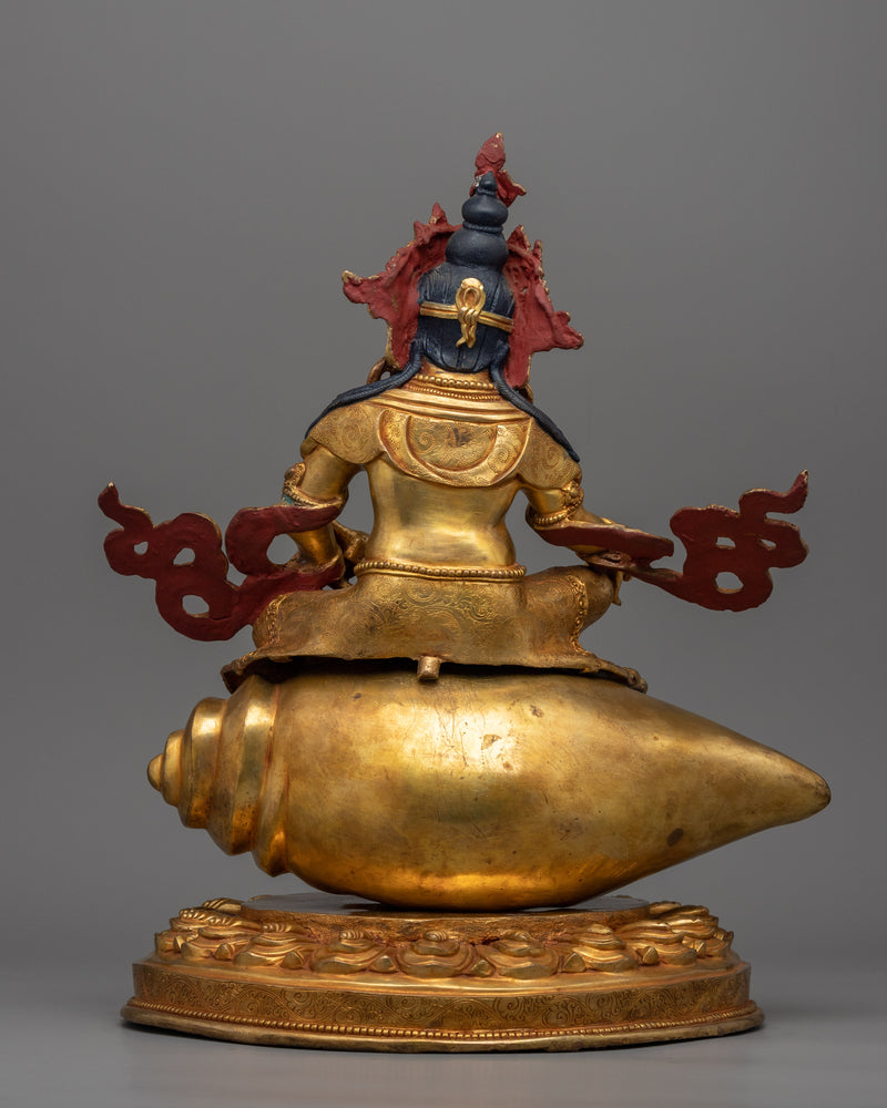 Dzambhala Mantra Practice Statue | The Buddhist Wealth Deity Sitting on a Conch Shell