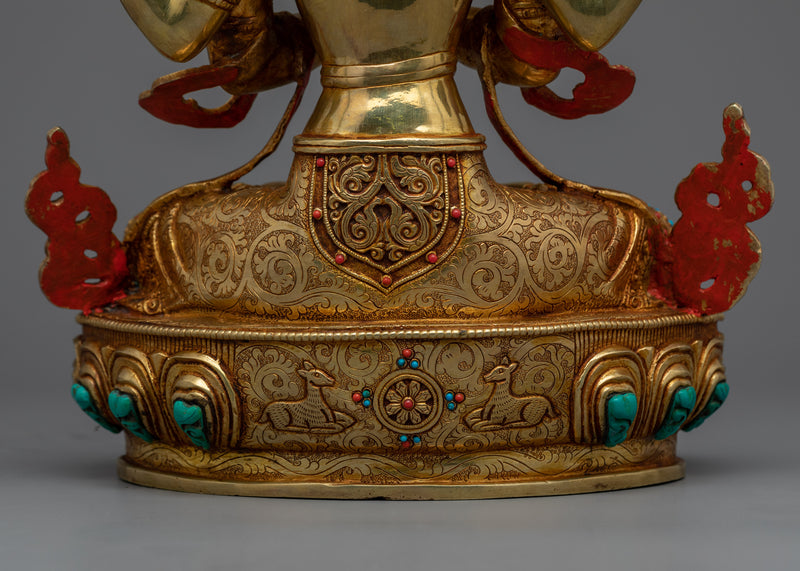 Four Armed Chenrezig Statue | Gold Gilded Traditional Buddhist Statue