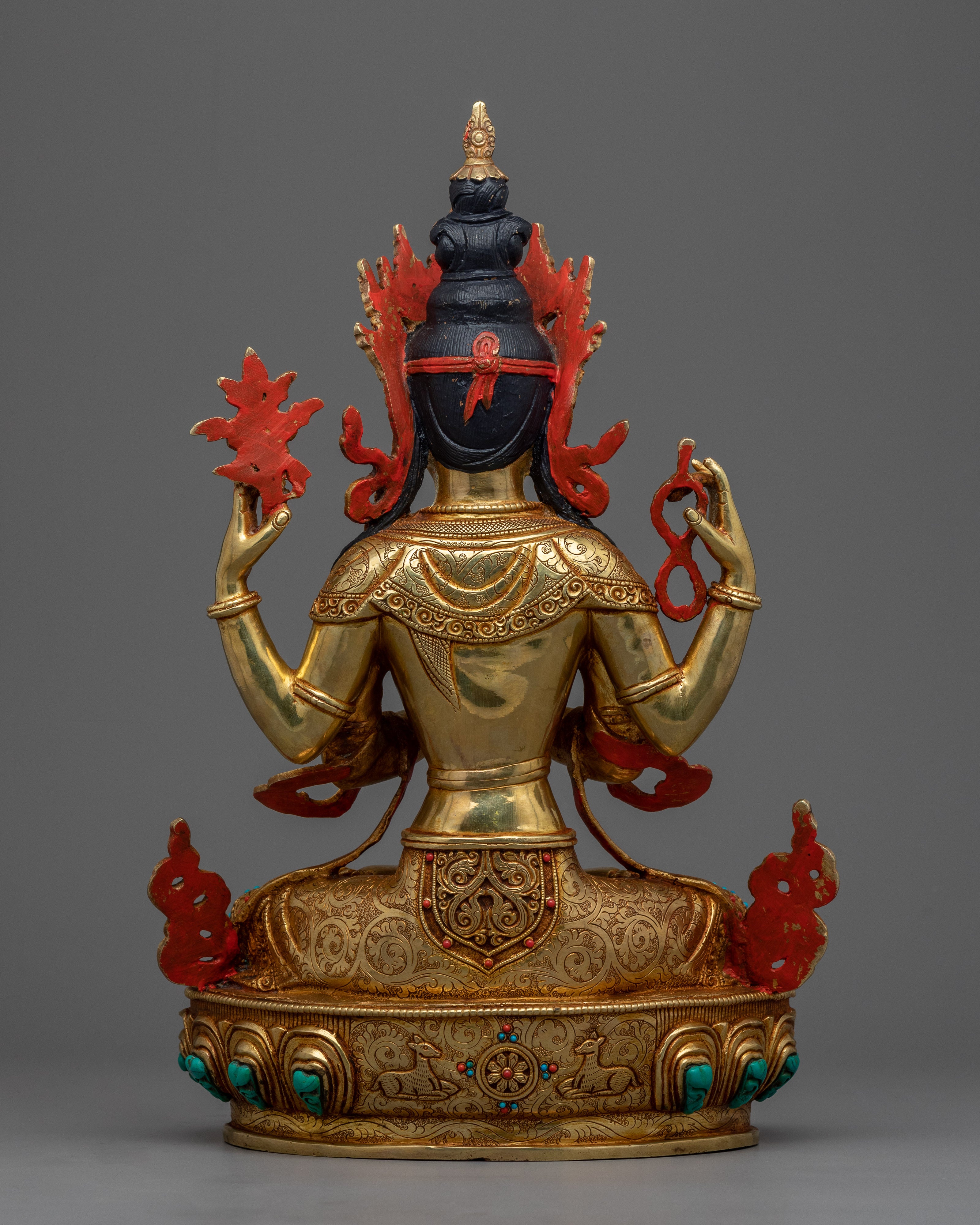 Four Armed Chenrezig Statue | Gold Gilded Traditional Buddhist Statue