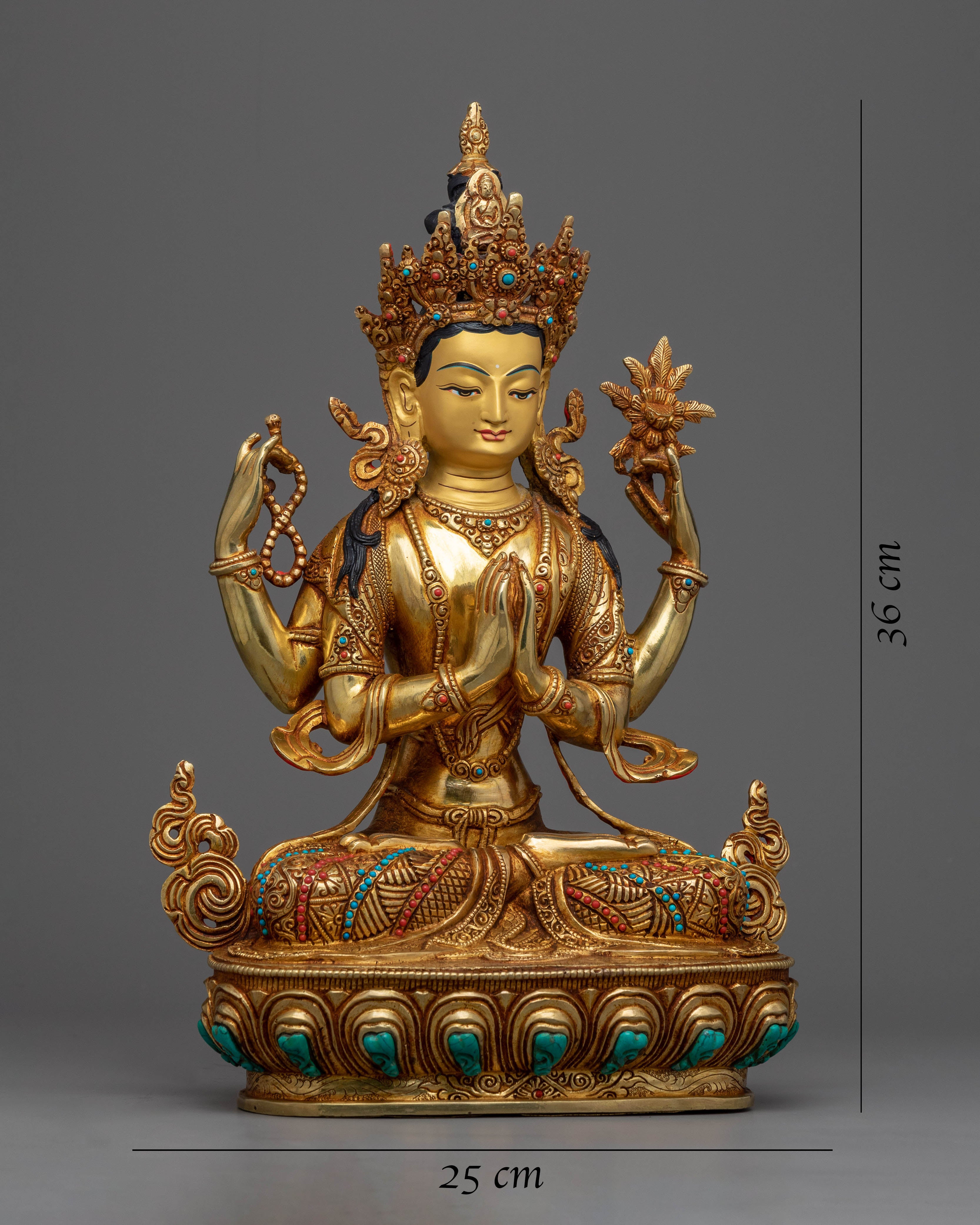 Four Armed Chenrezig Statue | Gold Gilded Traditional Buddhist Statue