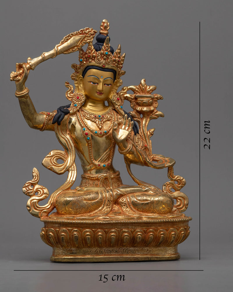 Gold Gilded Manjushree Statue with The Sword of Manjushri | Himalayan Art