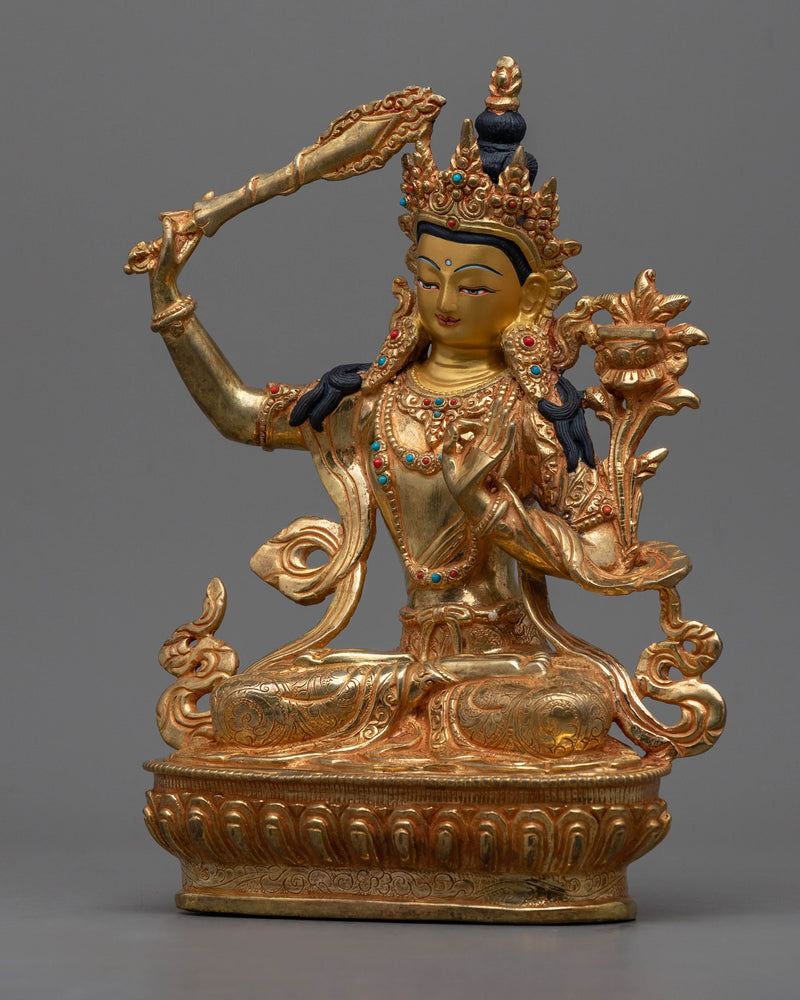 Gold Gilded Manjushree Statue with The Sword of Manjushri | Himalayan Art