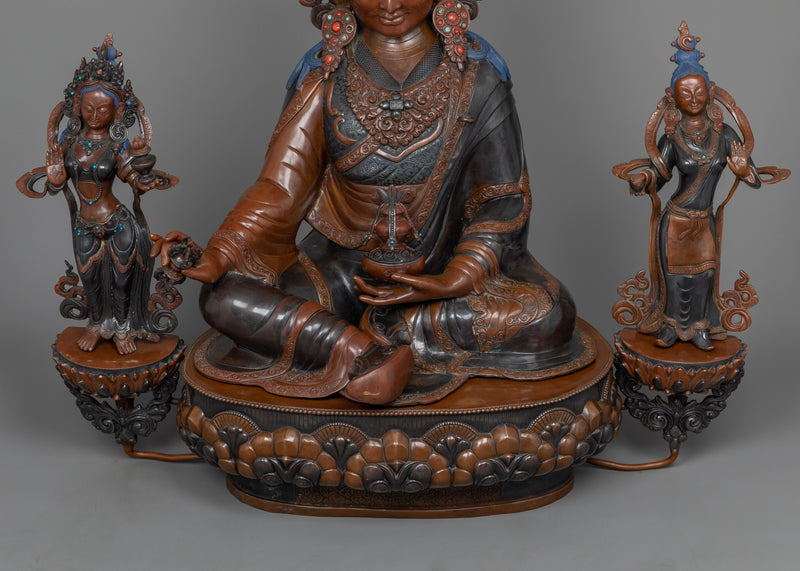 Guru Rinpoche Statue with Mandarva & Yeshe Tsogyal | Himalayan Buddhist Art