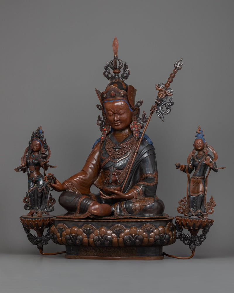Guru Rinpoche Statue with Mandarva & Yeshe Tsogyal | Himalayan Buddhist Art