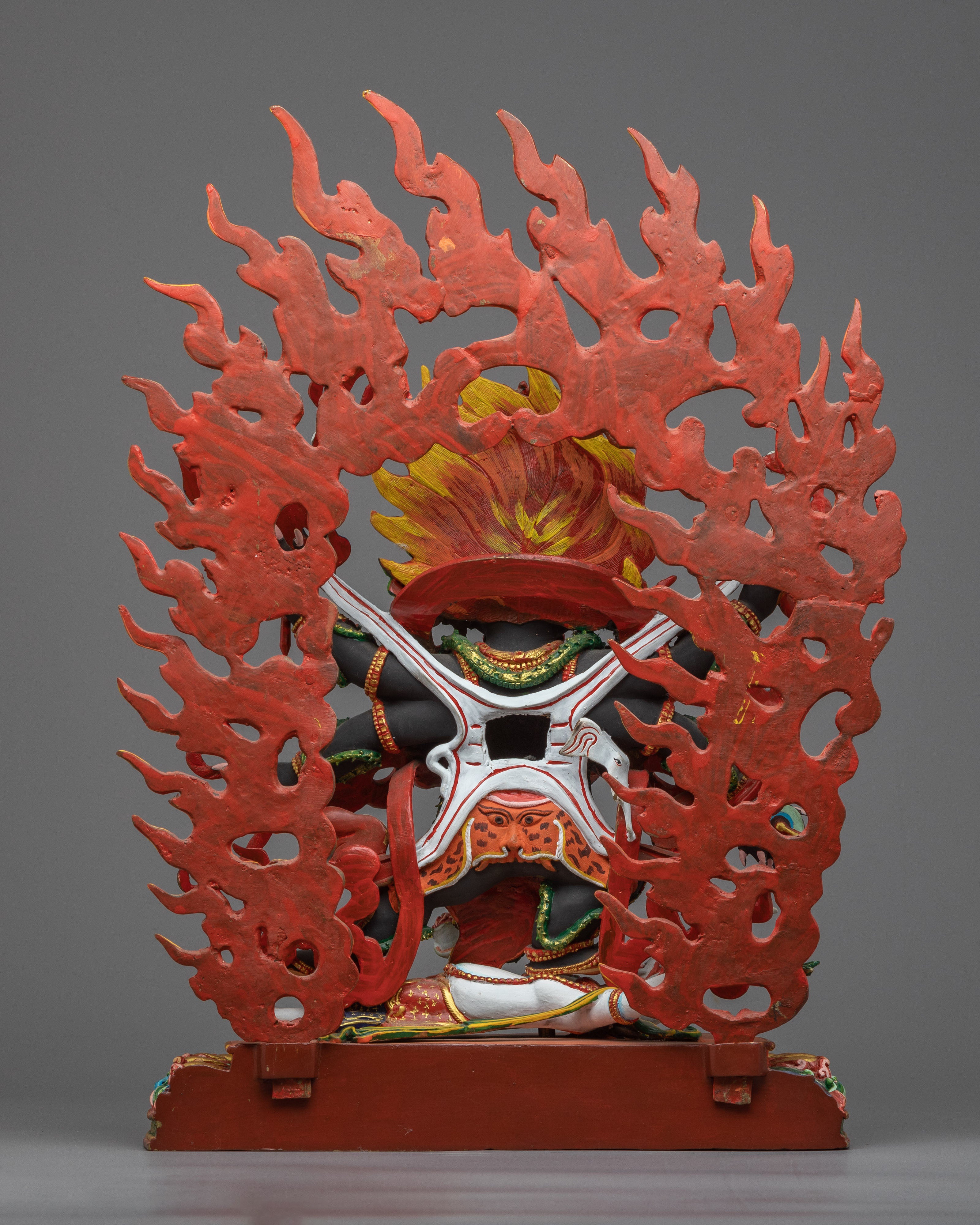 Six Armed Mahakala Statue | Exquisitely Rich Acrylic Painted