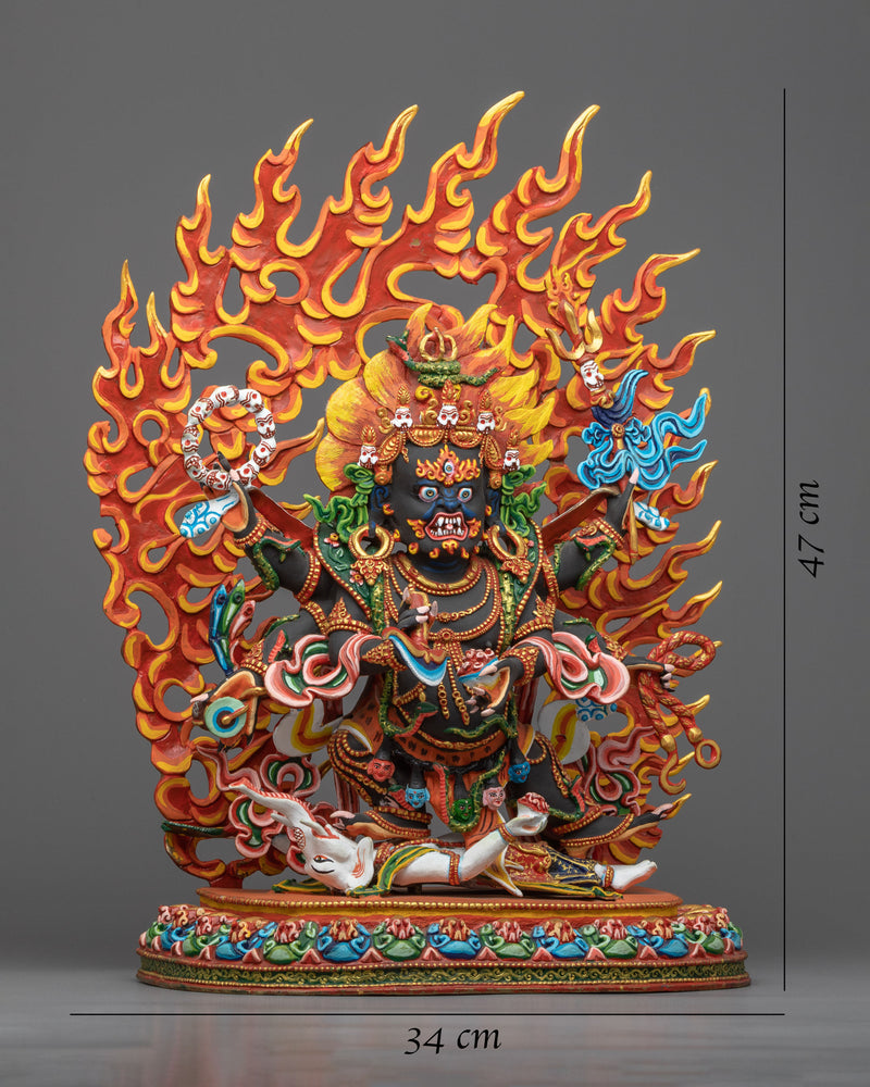Six Armed Mahakala Statue | Exquisitely Rich Acrylic Painted