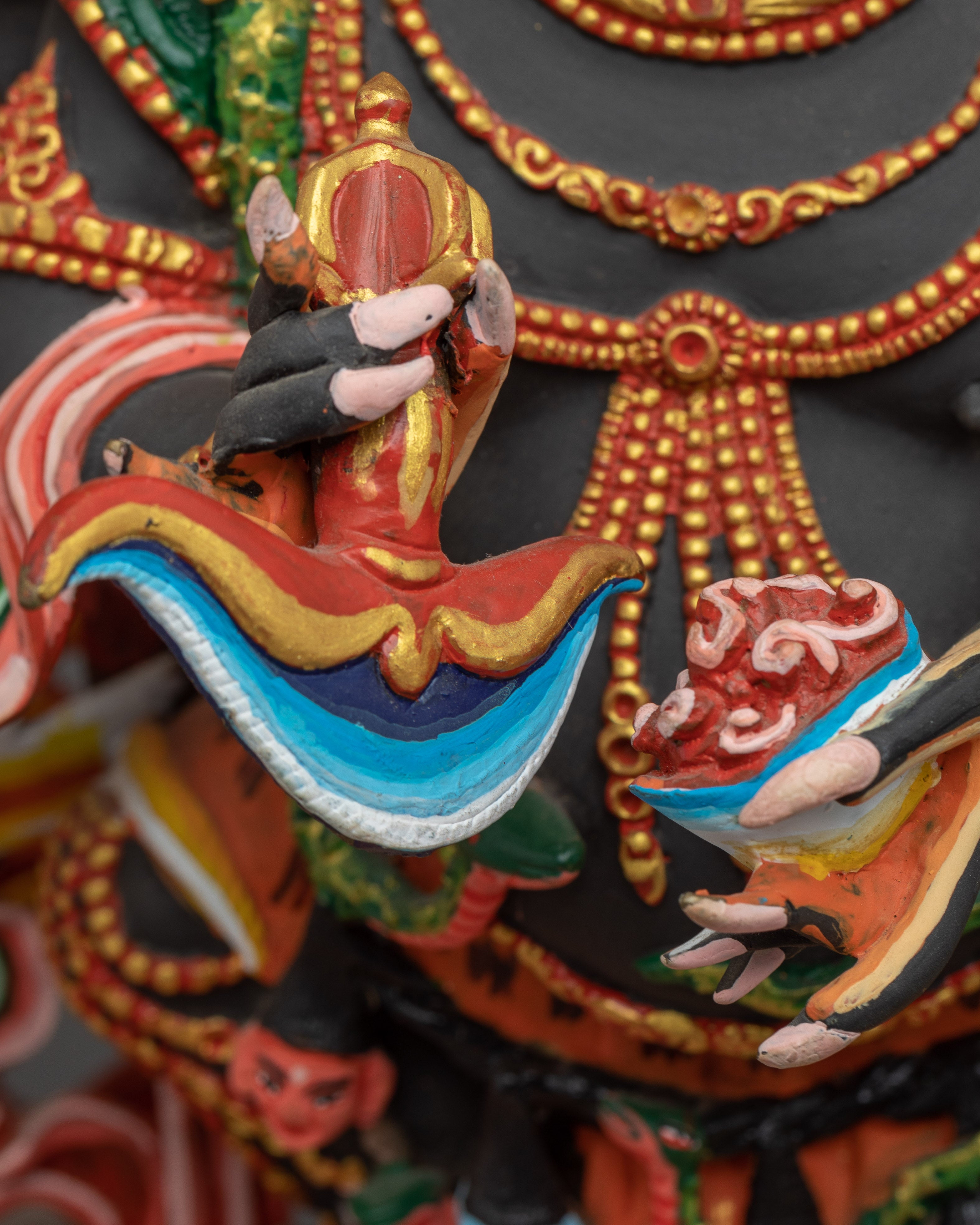Six Armed Mahakala Statue | Exquisitely Rich Acrylic Painted