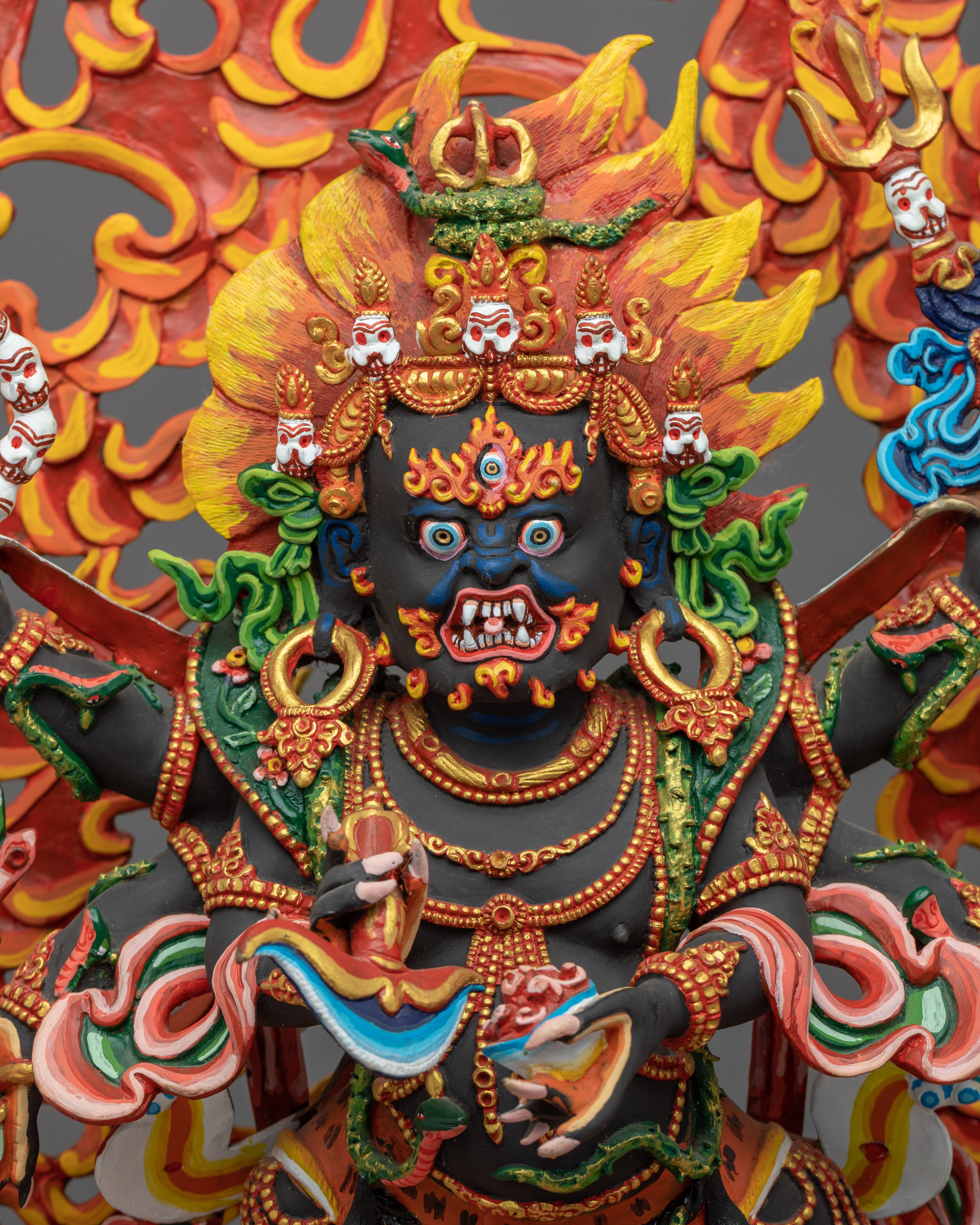 Six Armed Mahakala Statue | Exquisitely Rich Acrylic Painted