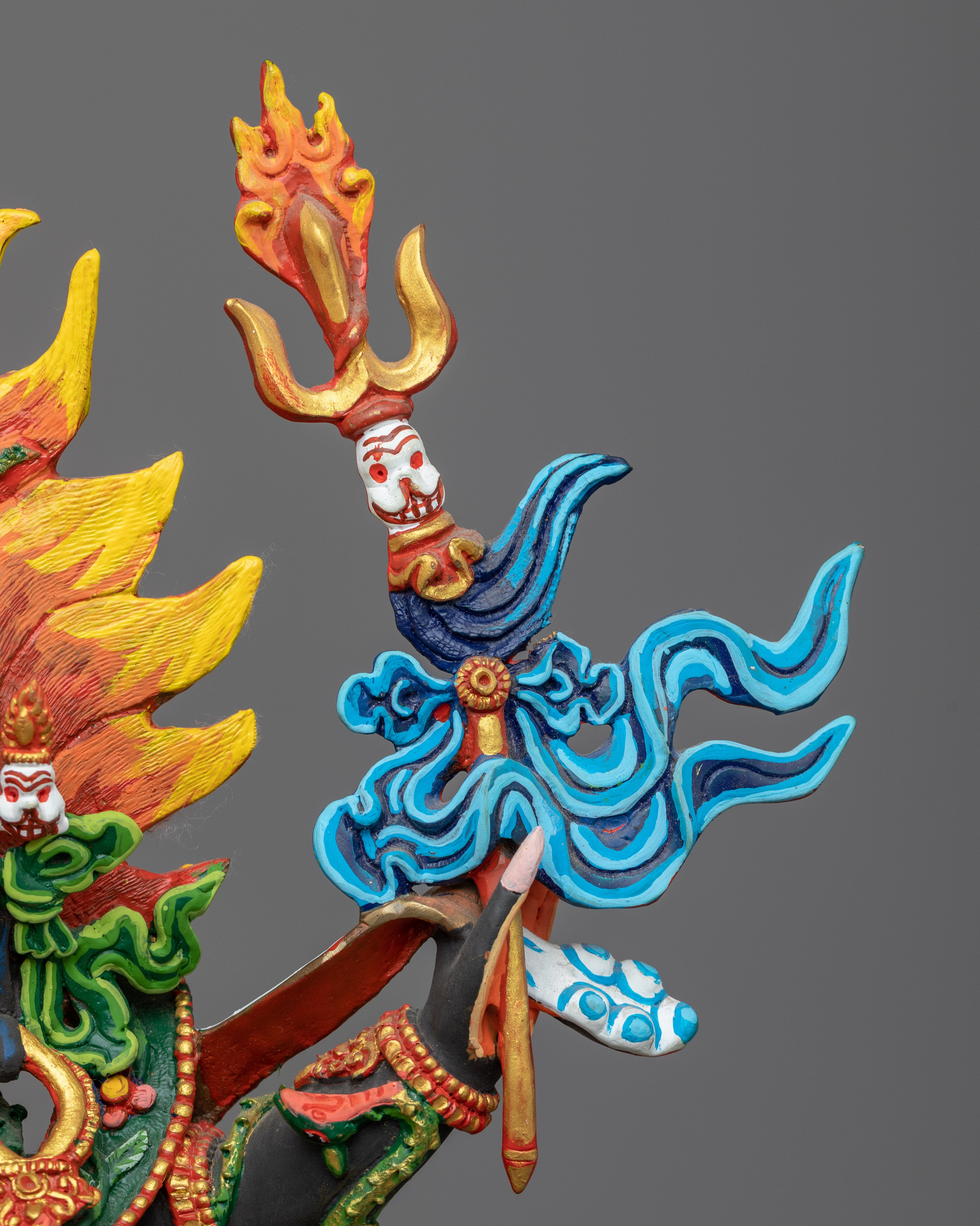 Six Armed Mahakala Statue | Exquisitely Rich Acrylic Painted