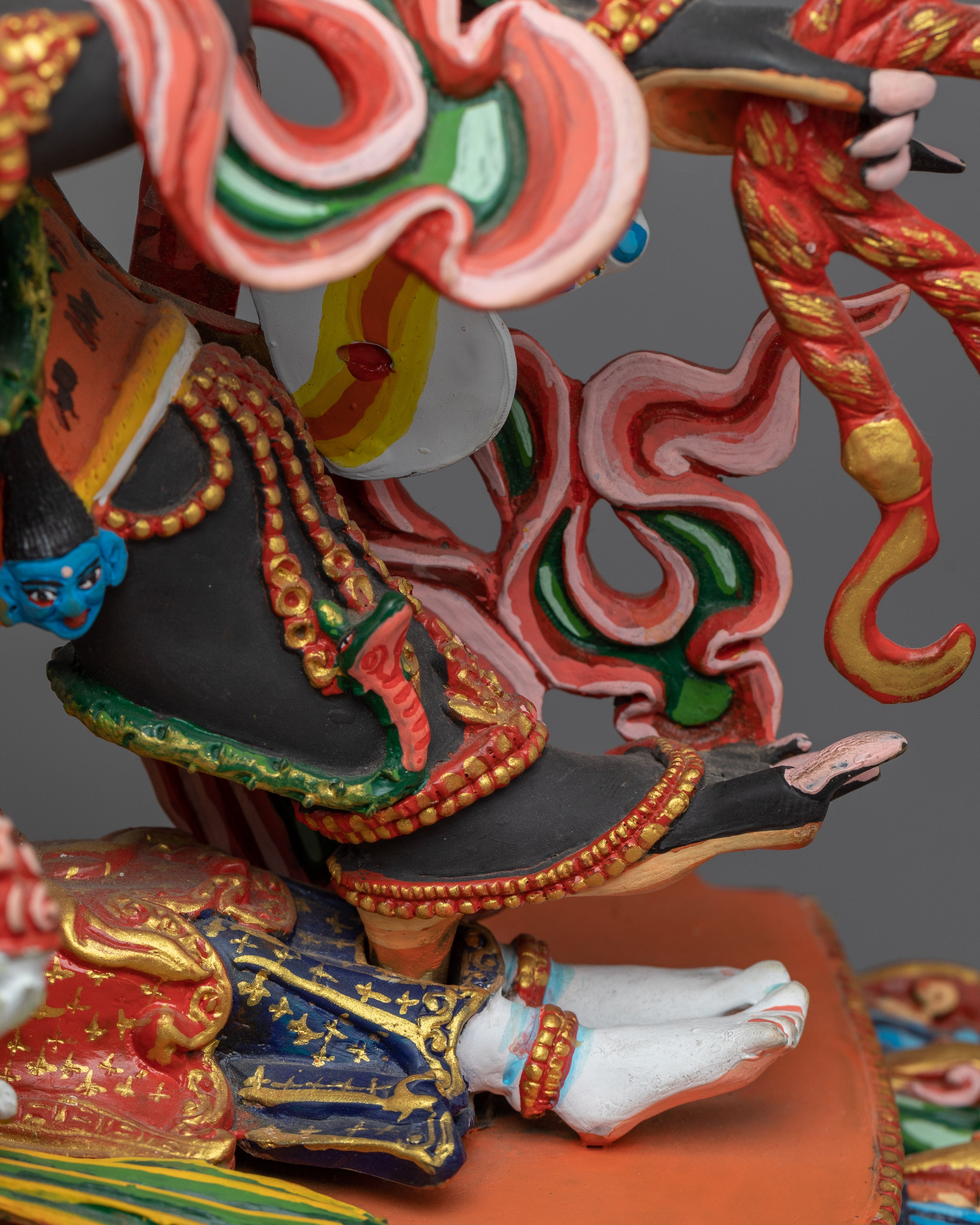 Six Armed Mahakala Statue | Exquisitely Rich Acrylic Painted
