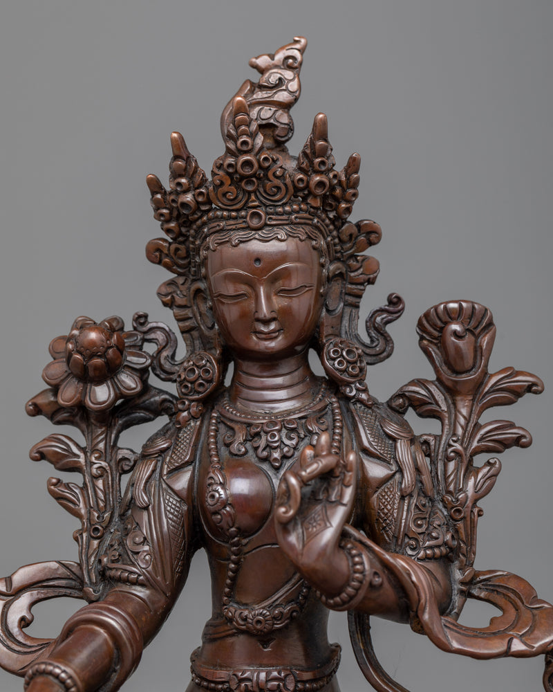 Oxidized Green Tara Statue for Protection | Traditional Handcrafted Buddhist Art