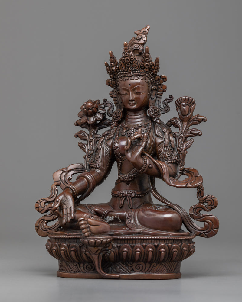 Oxidized Green Tara Statue for Protection | Traditional Handcrafted Buddhist Art