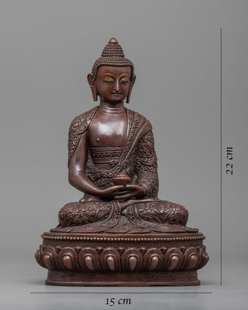 Buddha Amitabha Sculpture | Traditional Buddhist Oxidized Copper Artwork