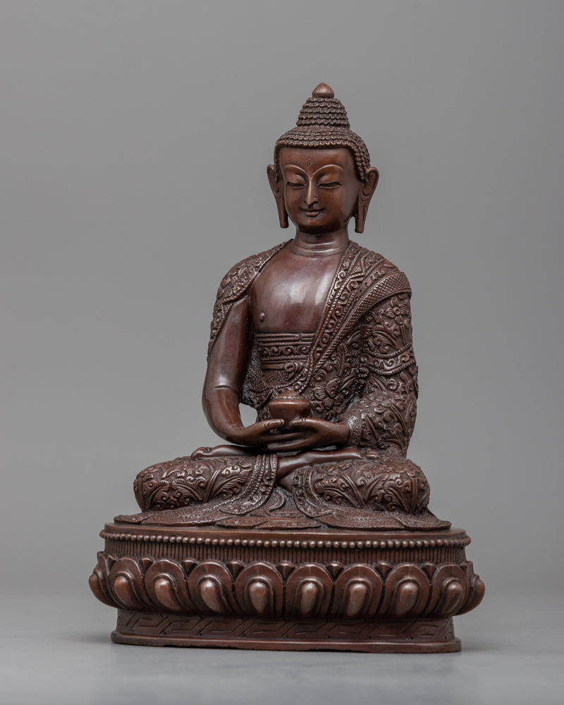 Buddha Amitabha Sculpture | Traditional Buddhist Oxidized Copper Artwork