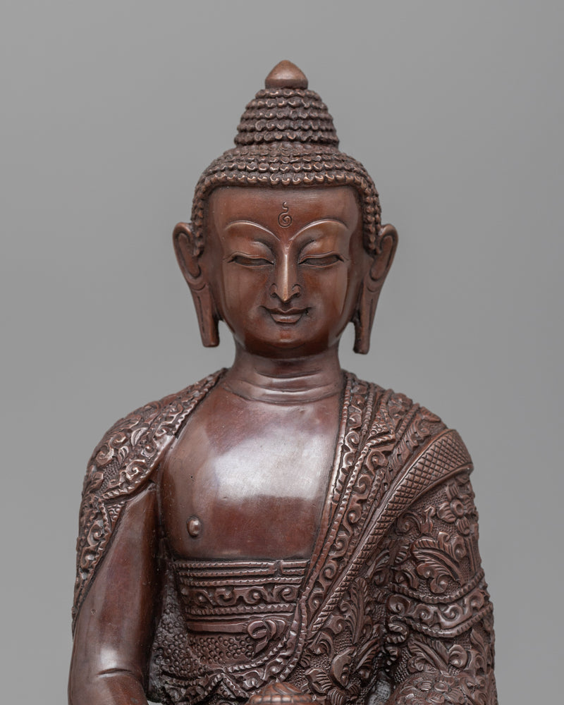 Buddha Amitabha Sculpture | Traditional Buddhist Oxidized Copper Artwork