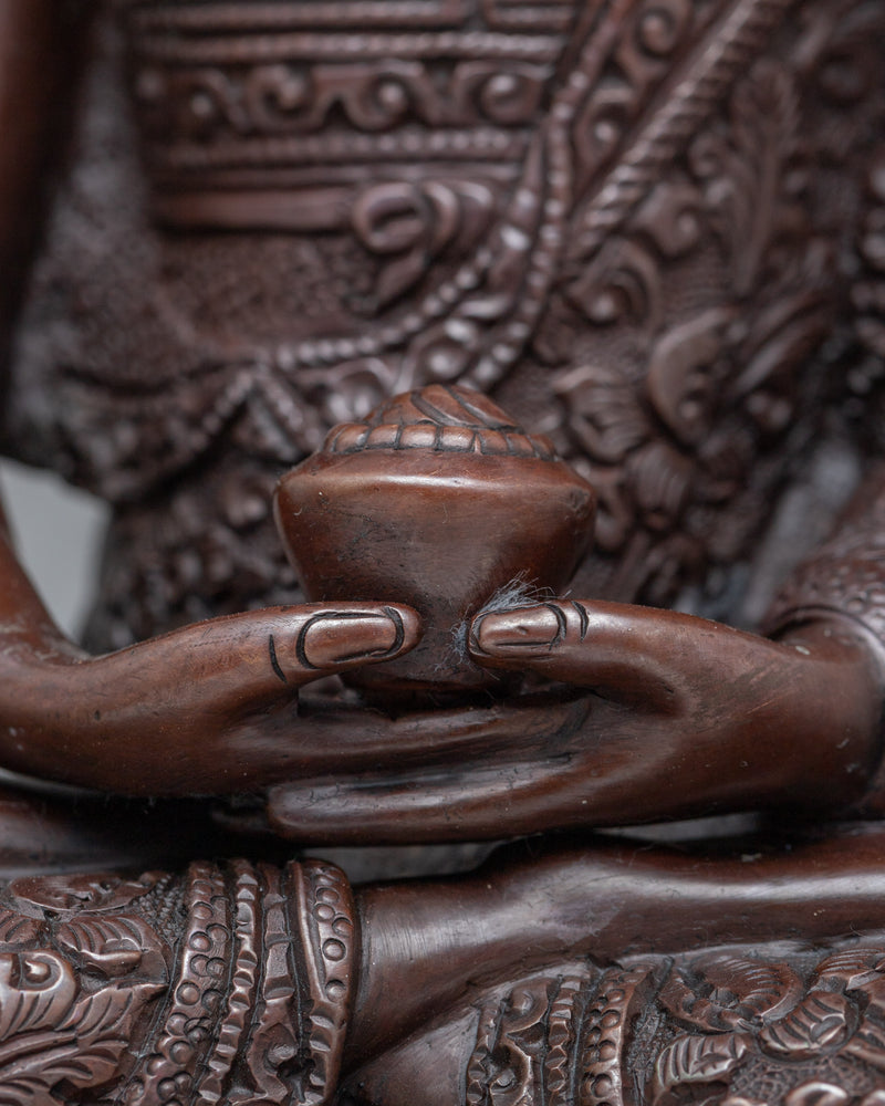 Buddha Amitabha Sculpture | Traditional Buddhist Oxidized Copper Artwork