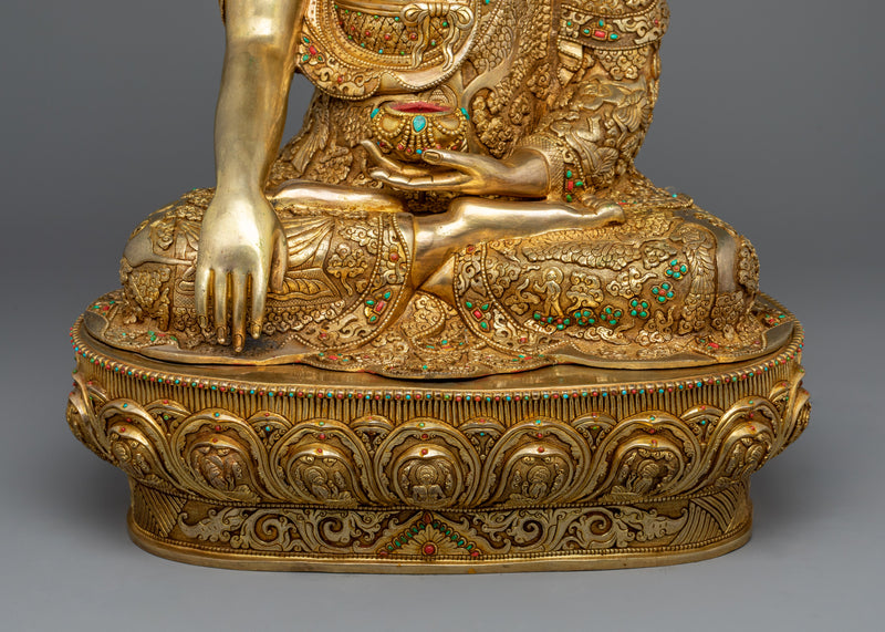 Buddha Shakyamuni Sculpture | Gold Gilded Traditional Buddhist Artwork