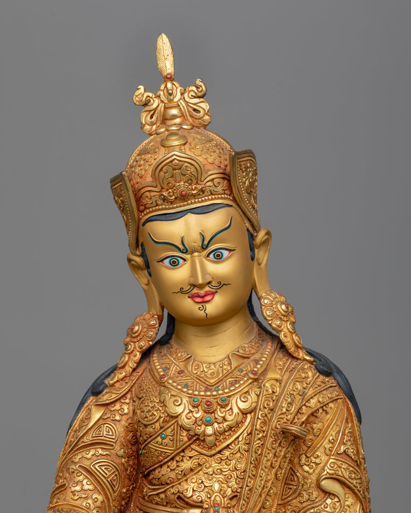 Embrace the Wisdom and Blessings of Guru Rimpoche | Magnificent 24K Gold Gilded Copper Statue