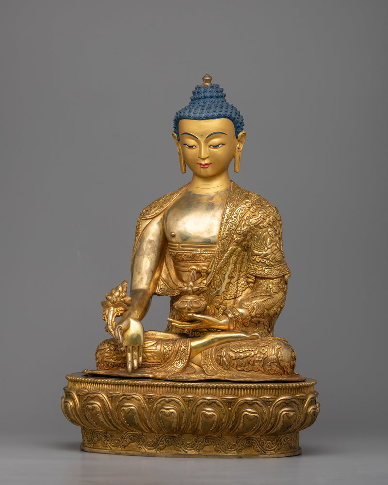 Enhance Healing and Well-being with a Majestic 24K Gold Gilded Medicine Buddah Statue