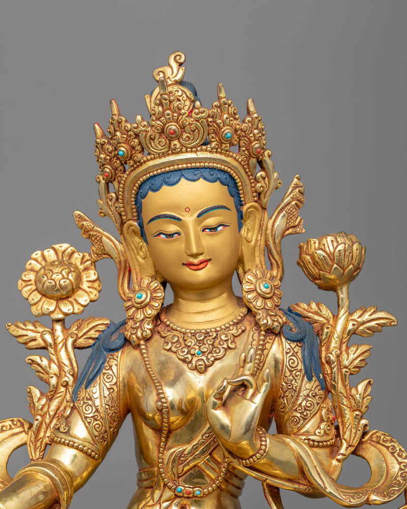 Invite Protection and Swift Assistance | Graceful 24K Gold Gilded Greentara Statue