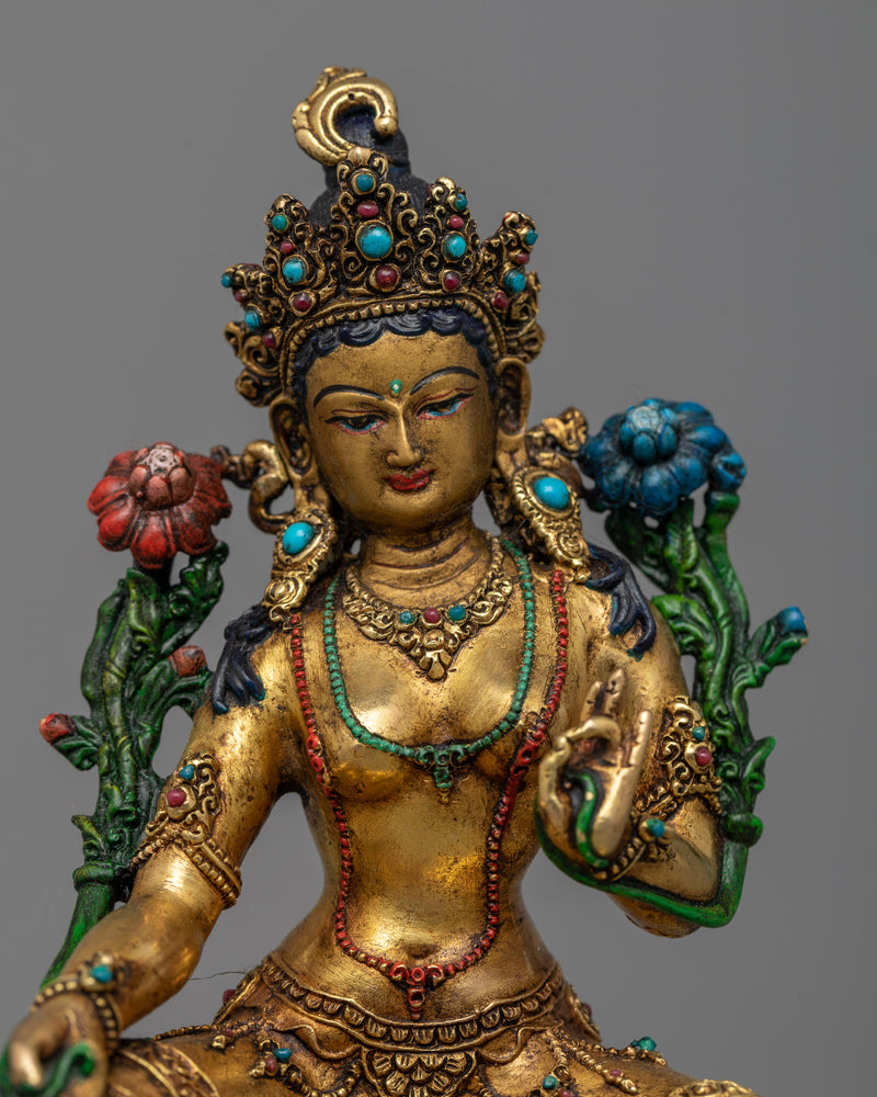 Experience the Green Tara Mantra Miracles | 24K Gold-Gilded Antique looking Statue