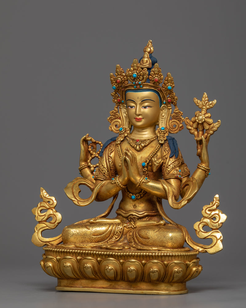 Four Armed Chenrezig Statue | Avalokitesvara Traditional Himalayan Artwork