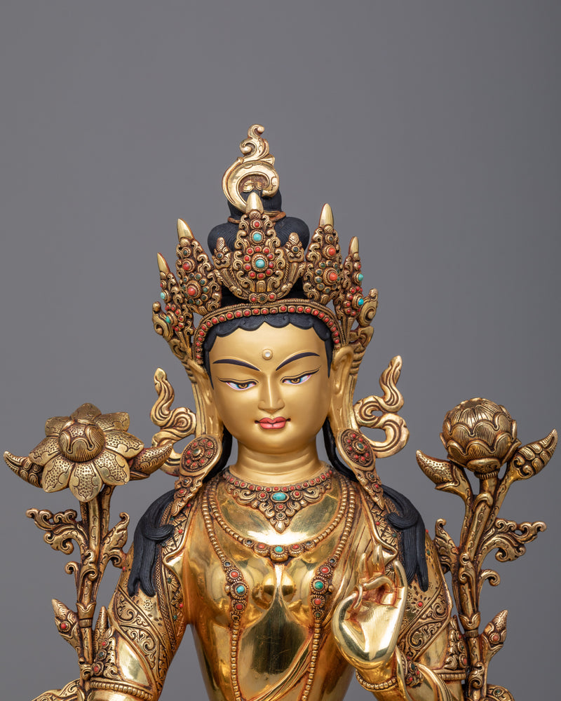 Green Tara Goddess Sculpture | Handmade in Nepal, Himalayan Buddhist Art
